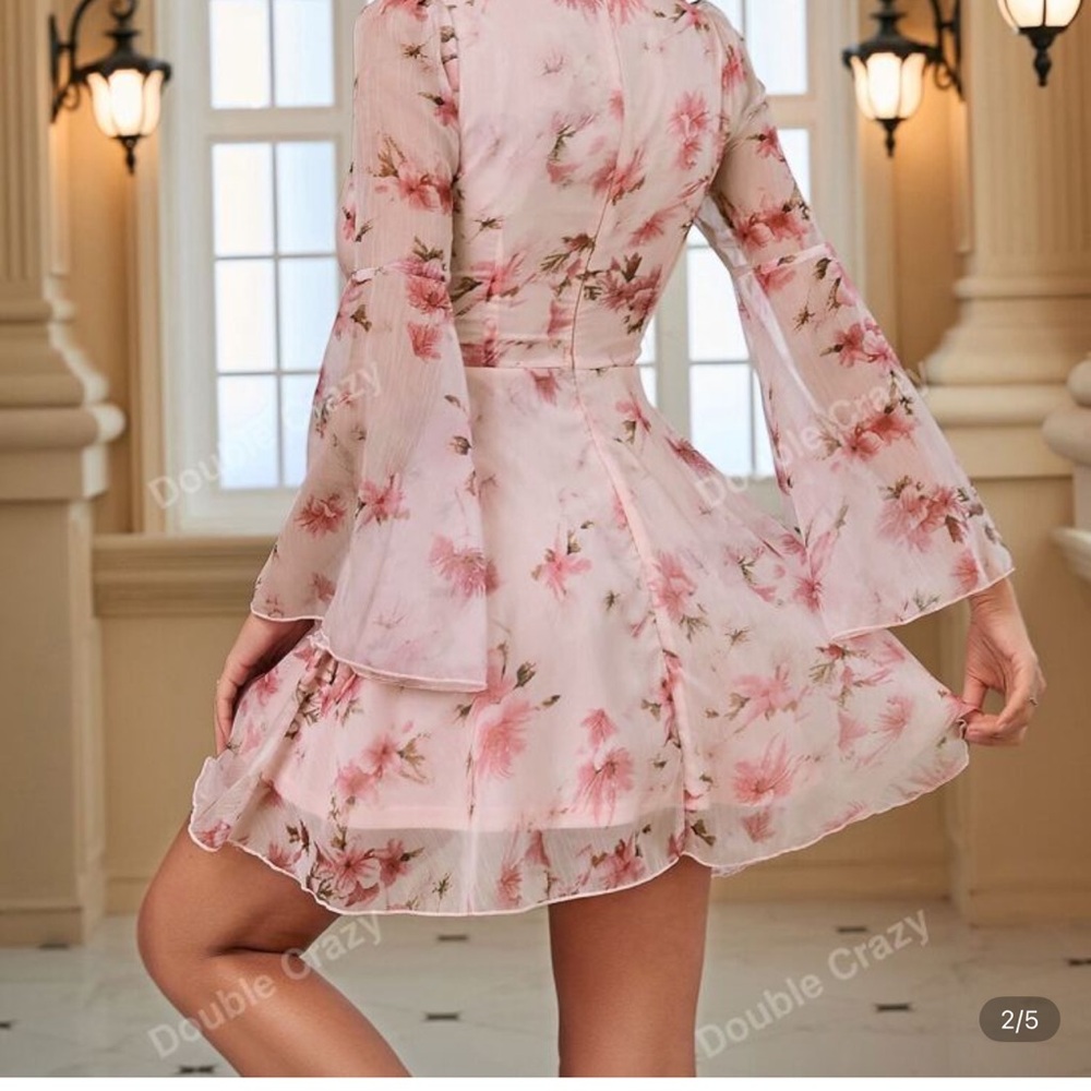 Floral Pink Chiffon Dress - Picture 4 of 4
